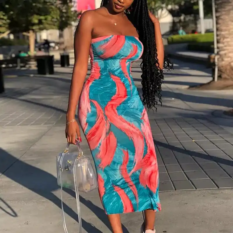 Tie Dye Print Strapless Boob Tube Dress