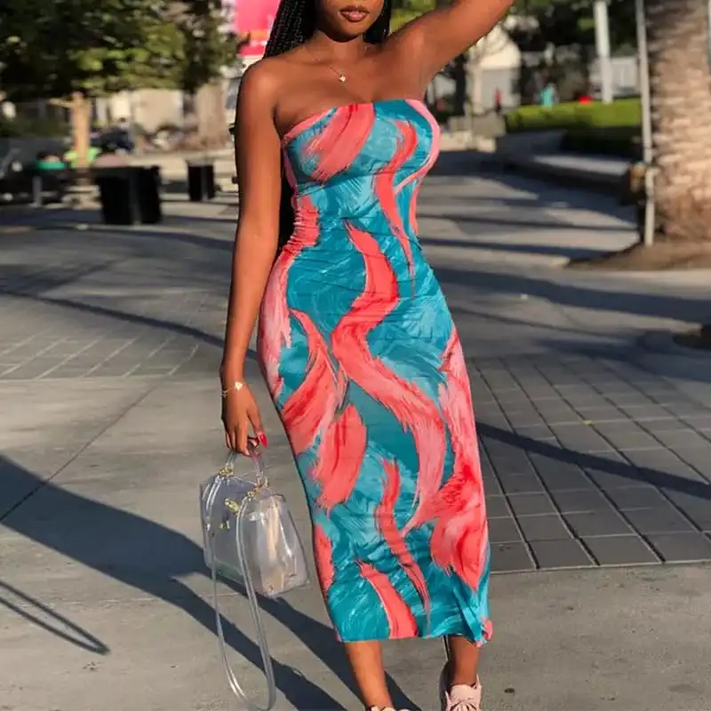 Tie Dye Print Strapless Boob Tube Dress