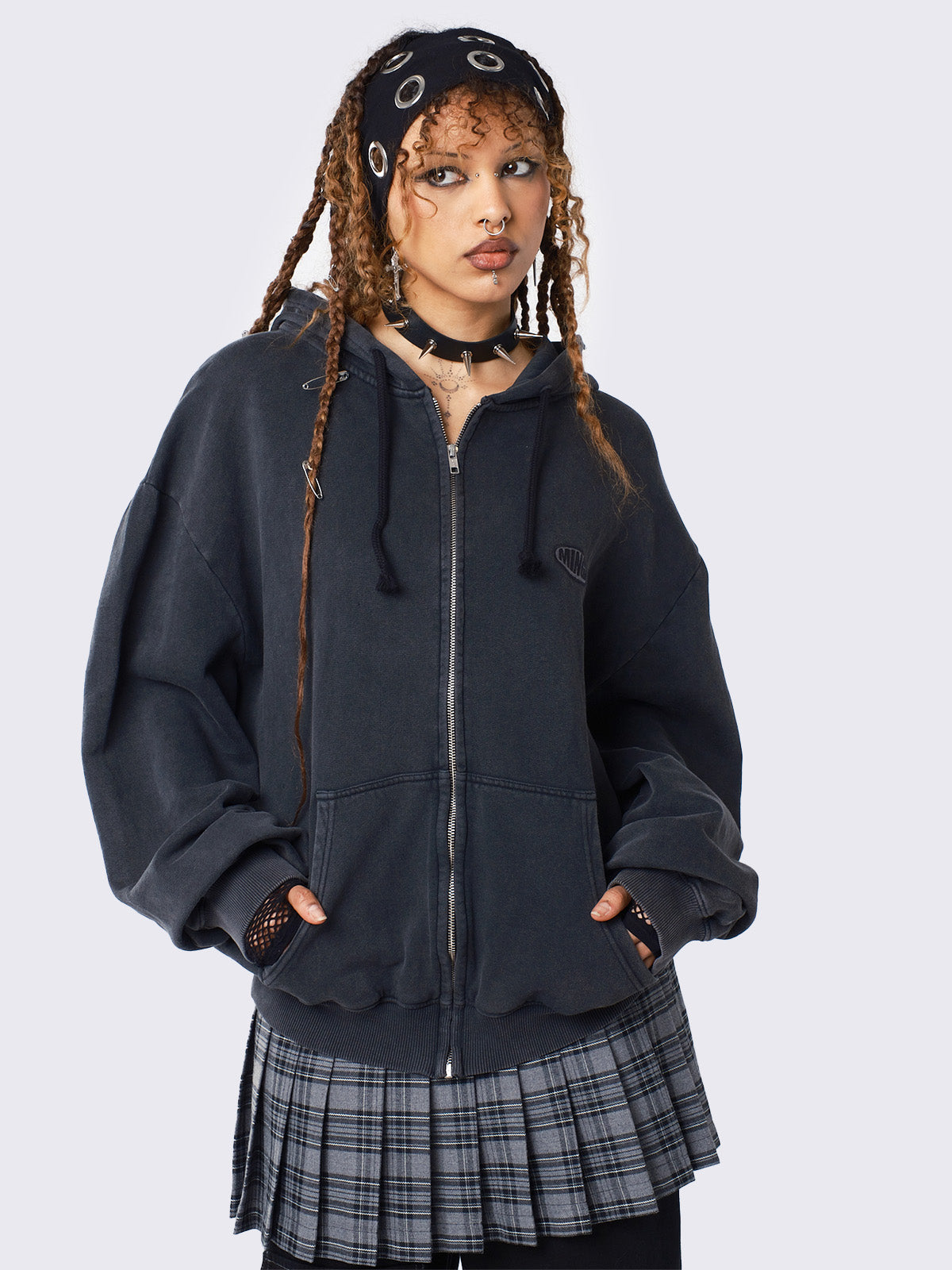 Umbra Washed Black Oversized Zip Up Hoodie