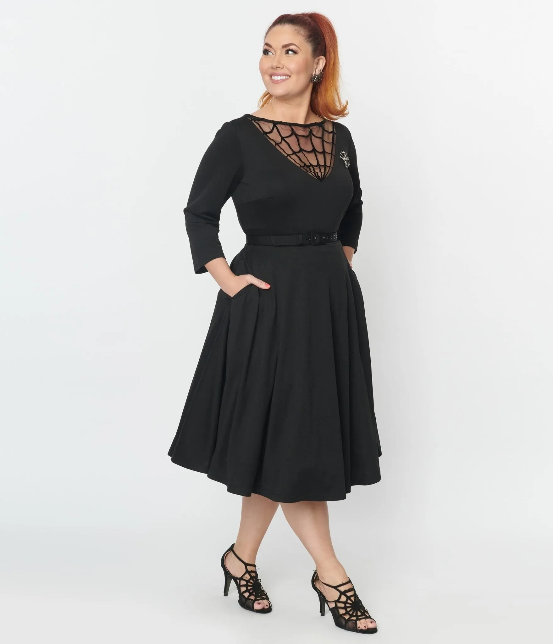 Unique Vintage Black Spiderweb Devon Swing Dress