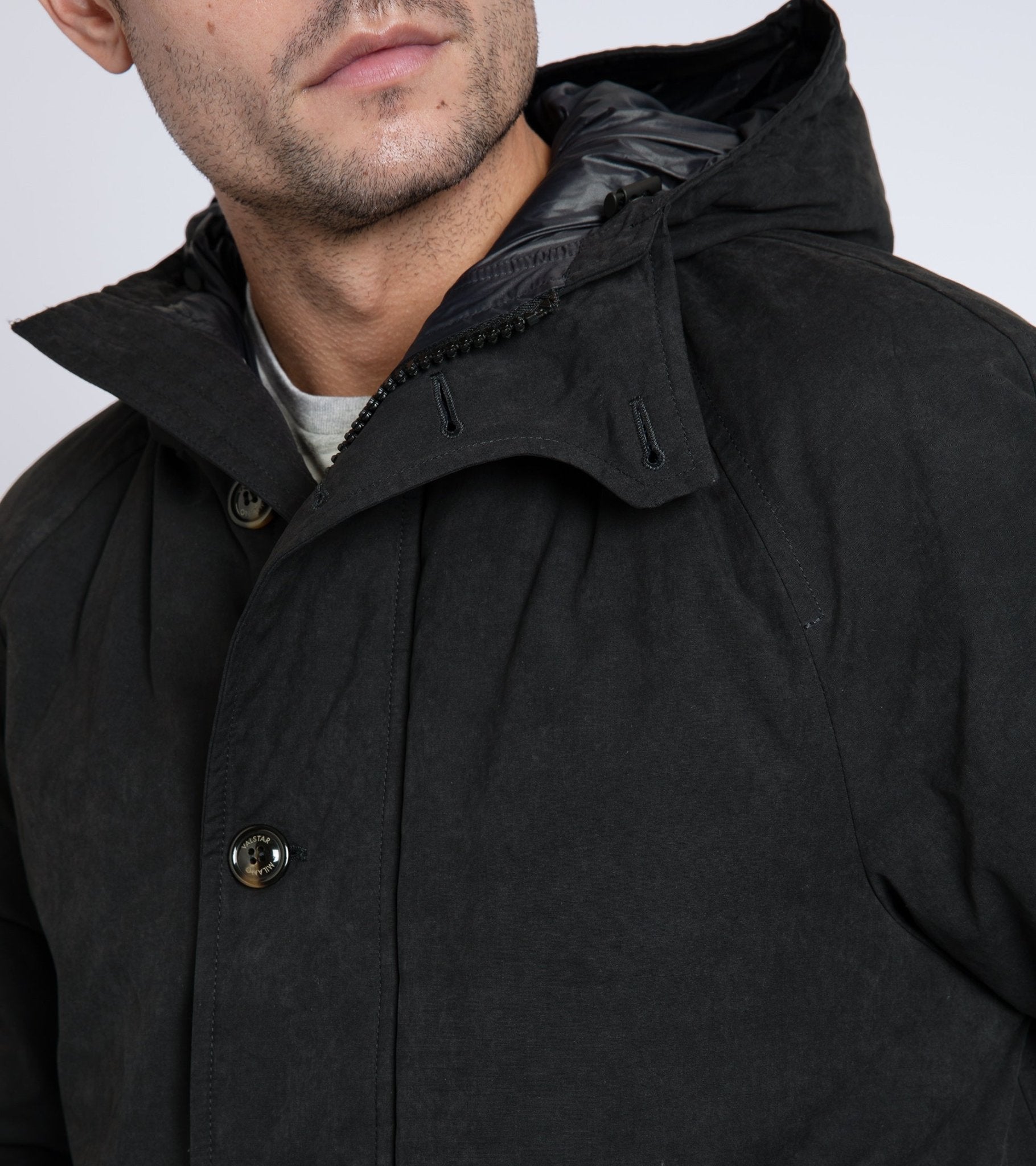 Valstar Waxed Cotton Goose Down Hooded Jacket: Navy