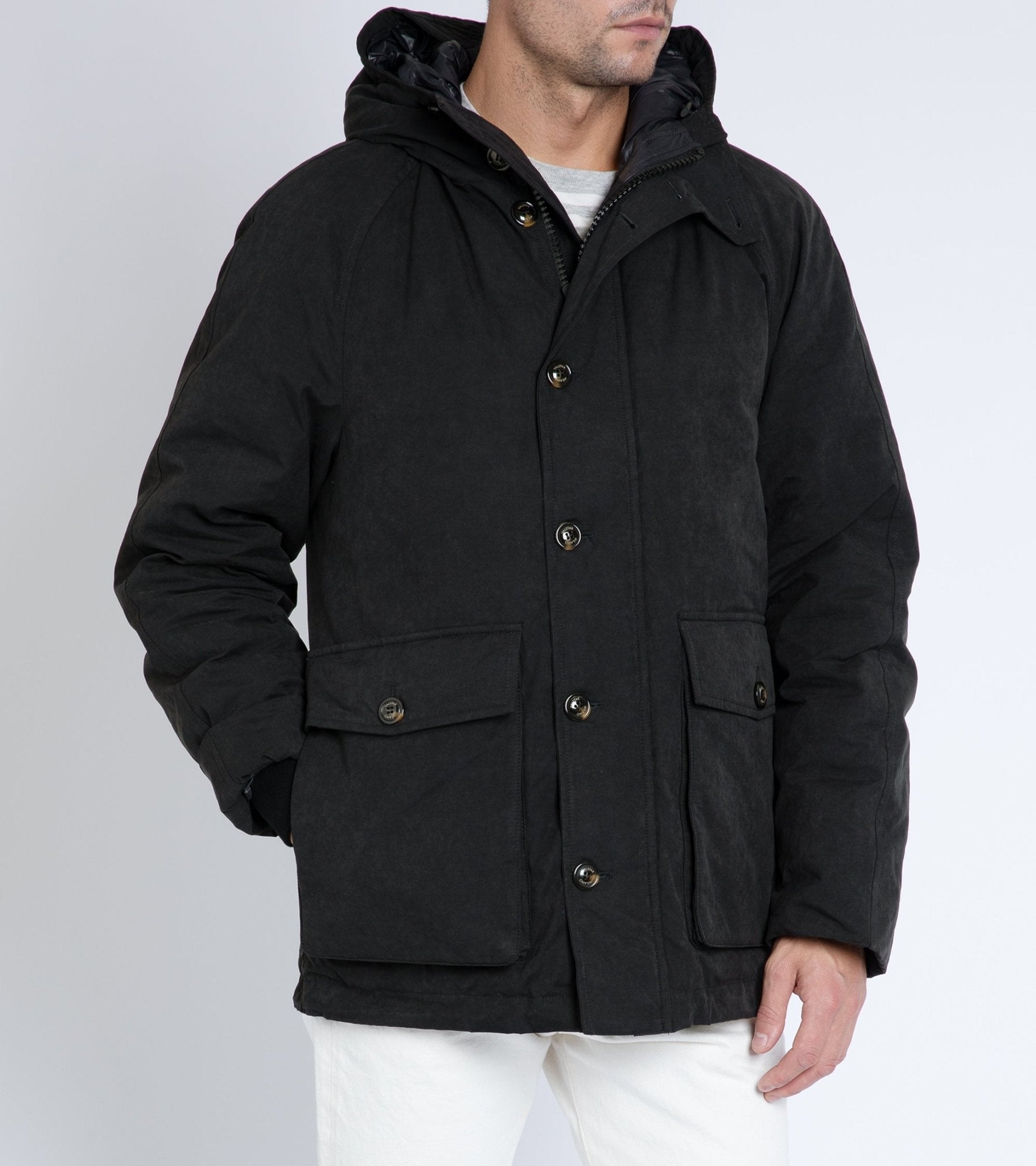 Valstar Waxed Cotton Goose Down Hooded Jacket: Navy