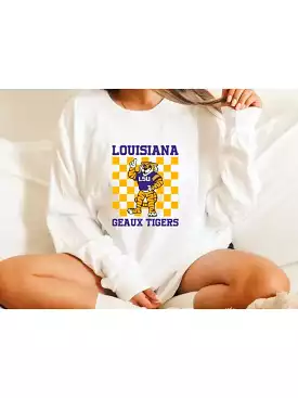 White LSU Tiger Checker Long Sleeve