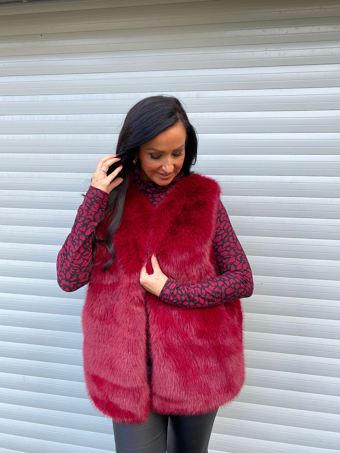 Wine Faux Fur Lined Gilet