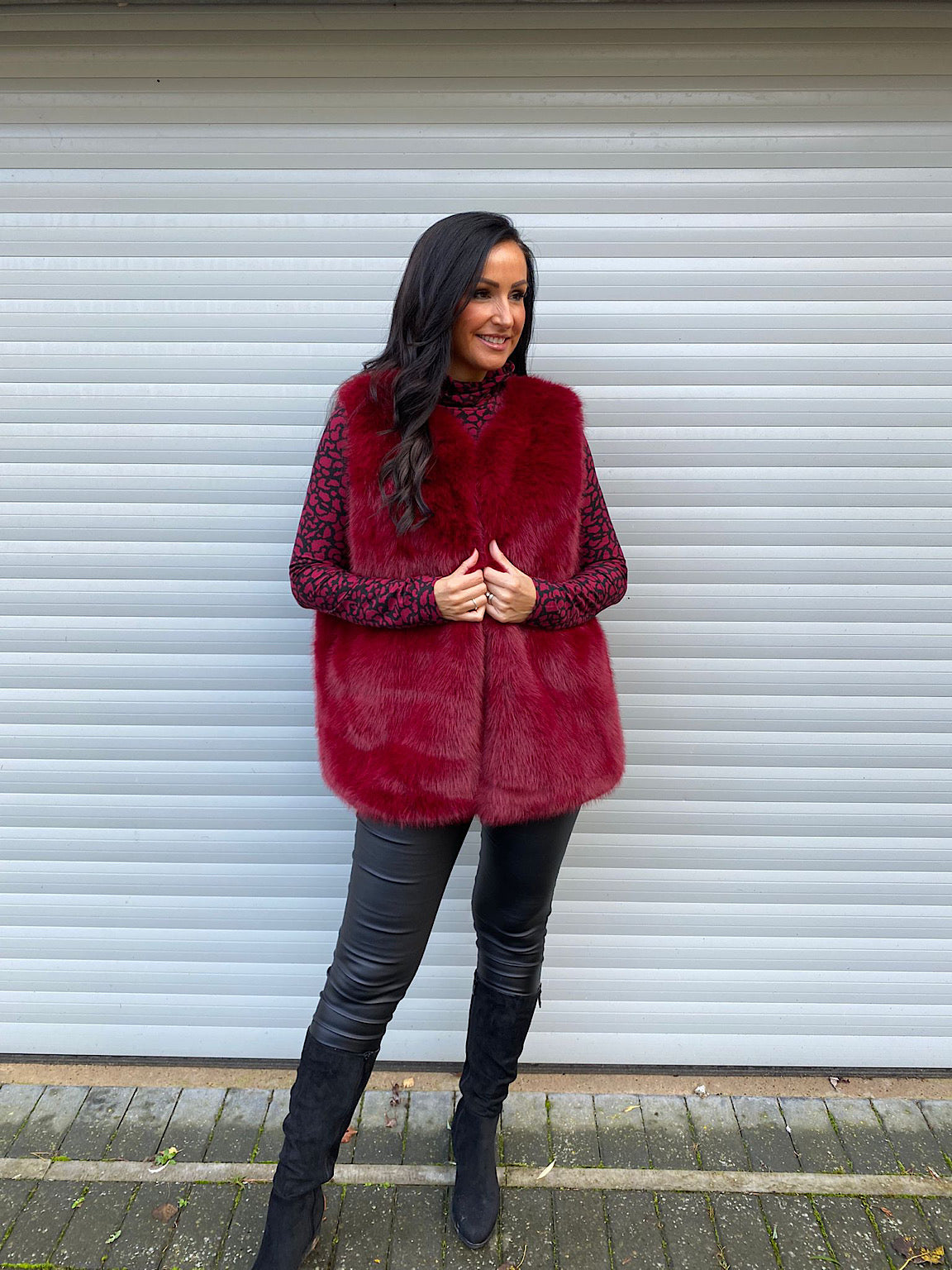 Wine Faux Fur Lined Gilet