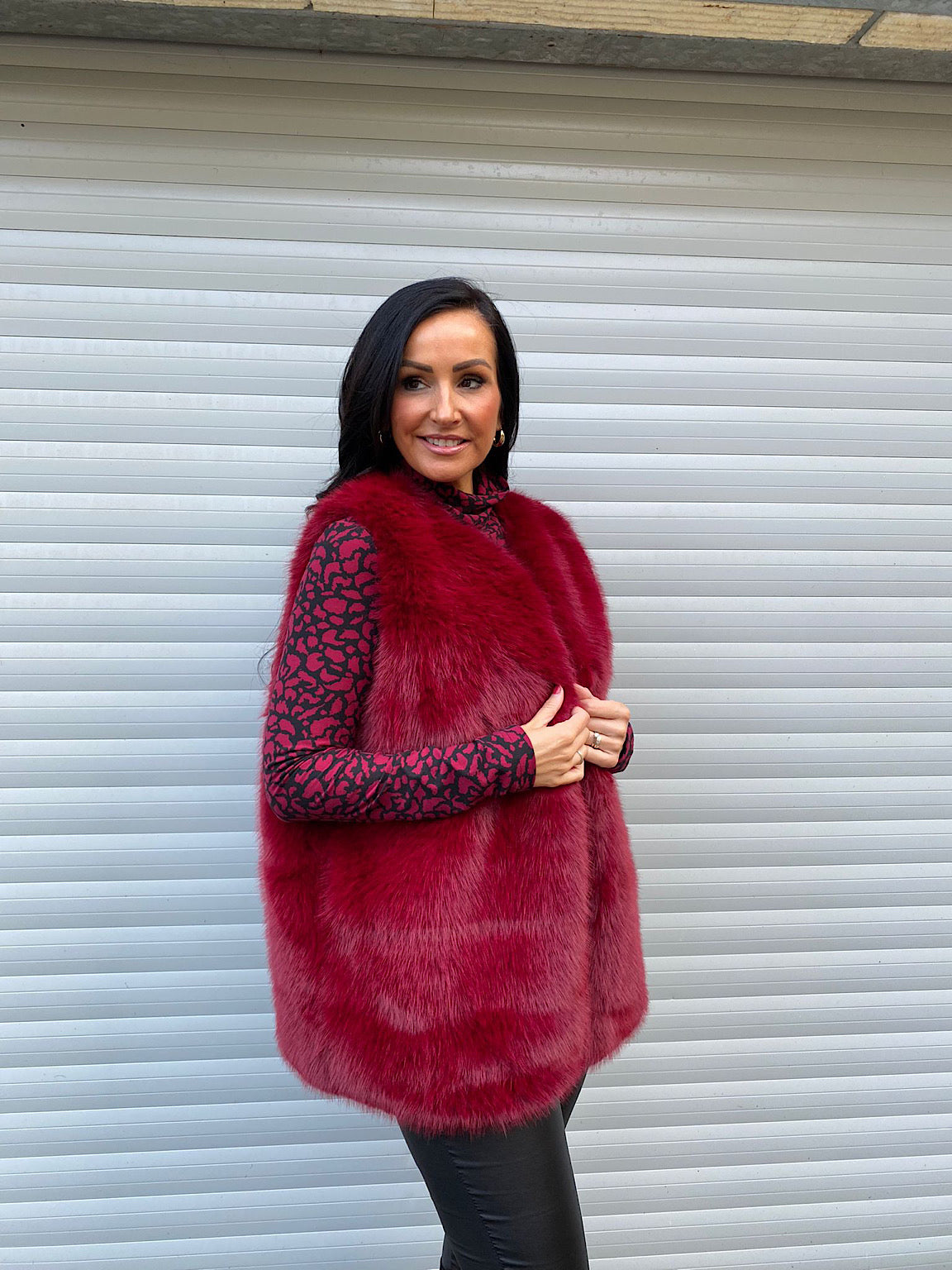 Wine Faux Fur Lined Gilet