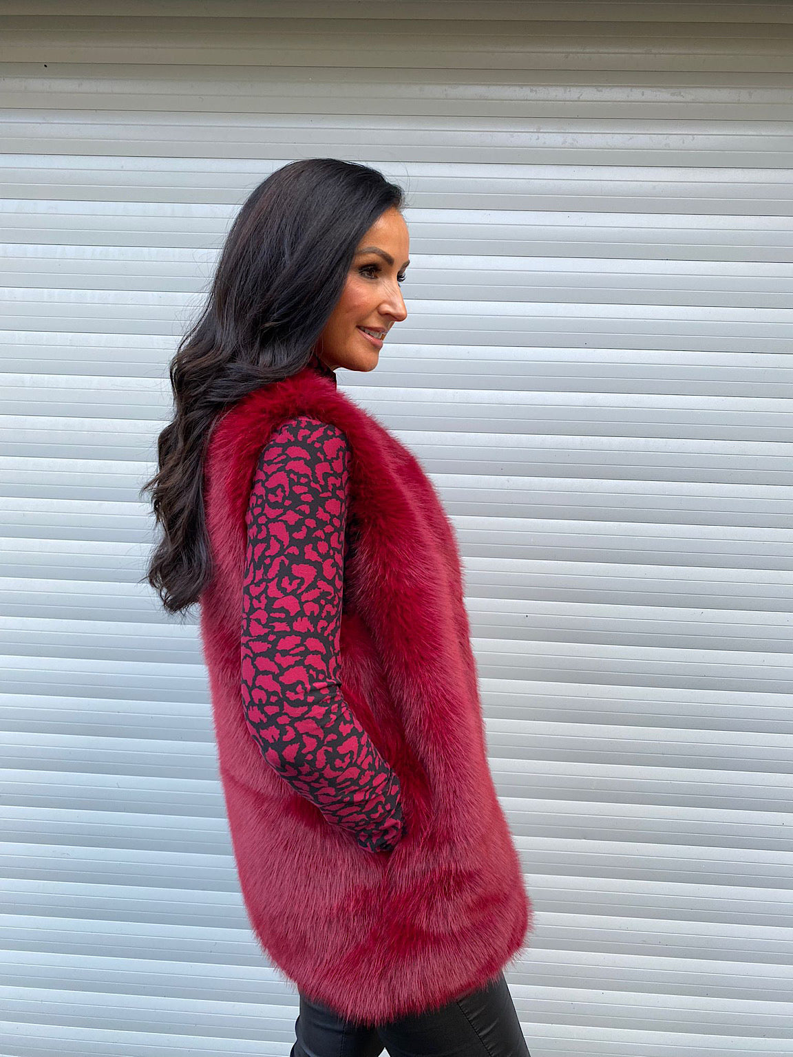 Wine Faux Fur Lined Gilet