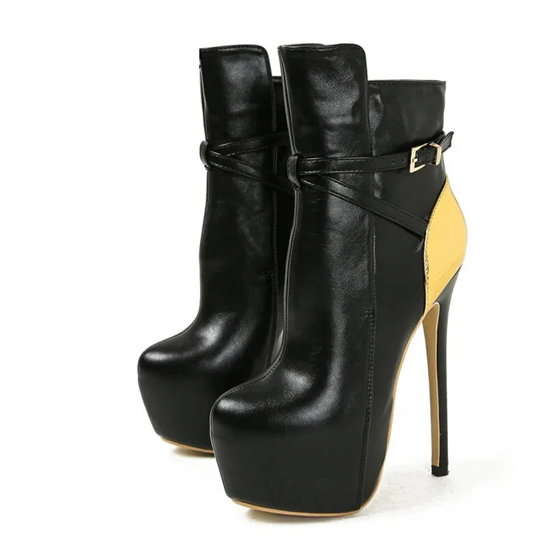 Winter Sexy Buckle Strap Round Toe Platform Hi-Heel Boots for Women