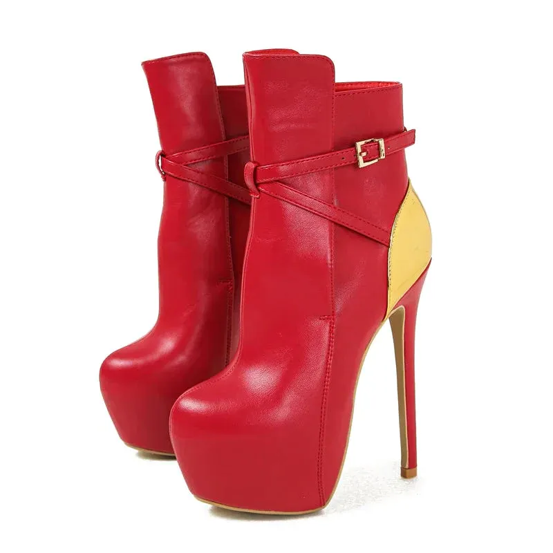 Winter Sexy Buckle Strap Round Toe Platform Hi-Heel Boots for Women