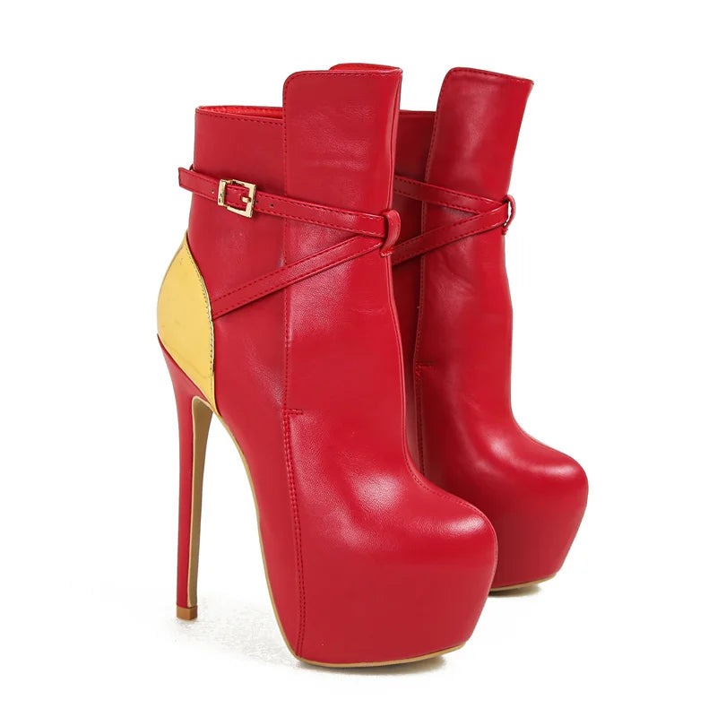 Winter Sexy Buckle Strap Round Toe Platform Hi-Heel Boots for Women