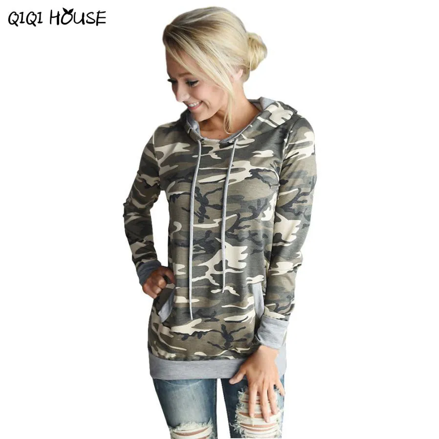 Women Hoodies Sweatshirts Camouflage Printing Pocket Pullover Tops Long Sleeve Loose Blouse Moleton Feminina#D831 SM6