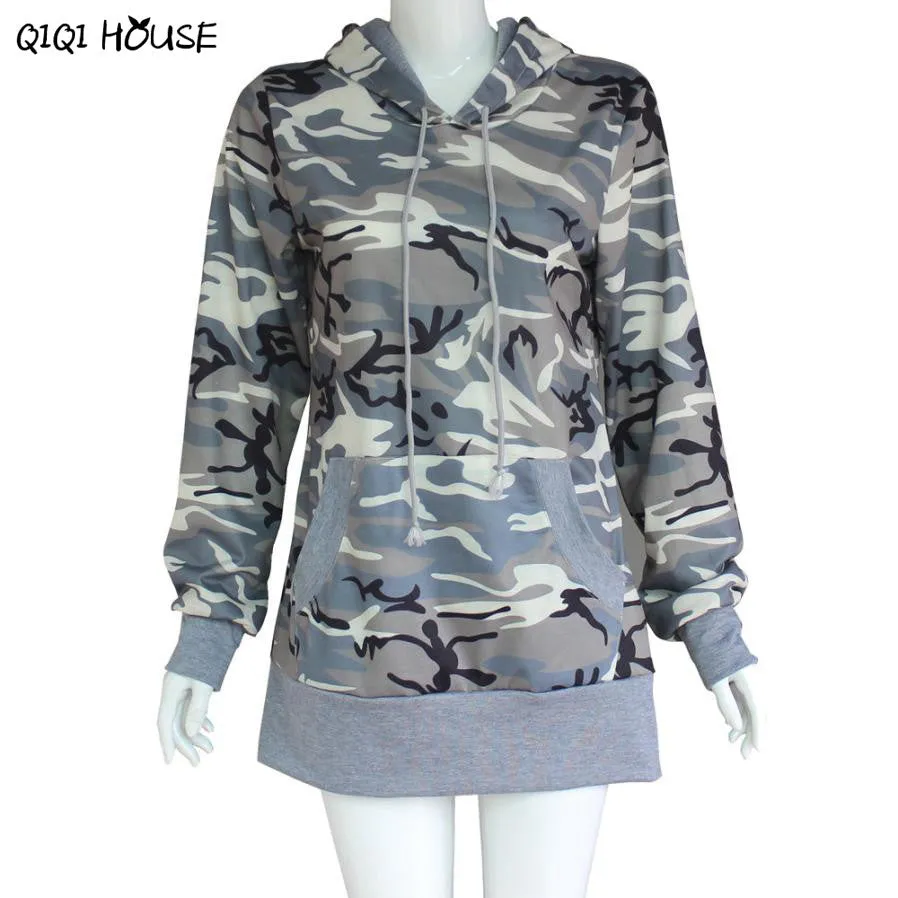 Women Hoodies Sweatshirts Camouflage Printing Pocket Pullover Tops Long Sleeve Loose Blouse Moleton Feminina#D831 SM6