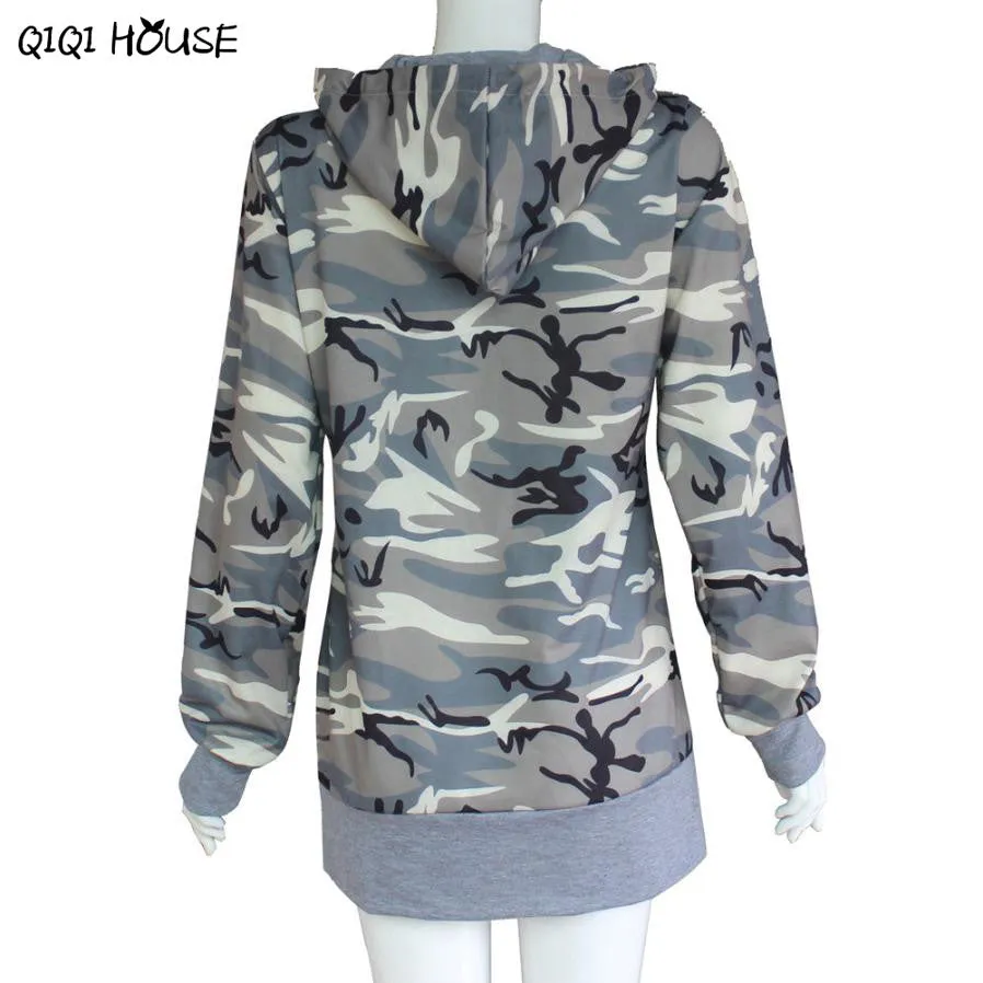 Women Hoodies Sweatshirts Camouflage Printing Pocket Pullover Tops Long Sleeve Loose Blouse Moleton Feminina#D831 SM6