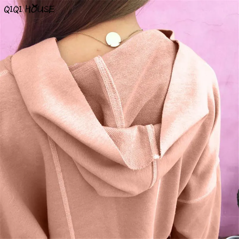 Women Hoodies Sweatshirts Pink Solid Long Sleeve Hoodie Pullovers Autumn Sweatshirt Outwear Tops Sudadera Mujer#C926 SM6