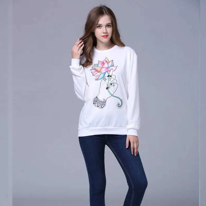 Women Plus Size hoodies Animal Flower printed Casual Sweatshirt Hoody Sudaderas Sweatshirt Pullovers SM6