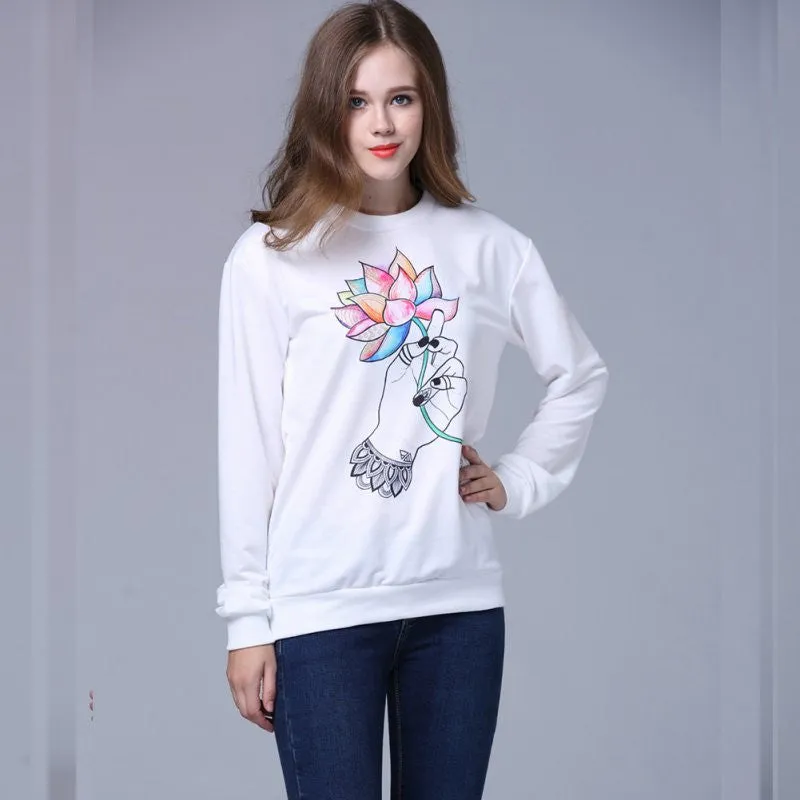 Women Plus Size hoodies Animal Flower printed Casual Sweatshirt Hoody Sudaderas Sweatshirt Pullovers SM6