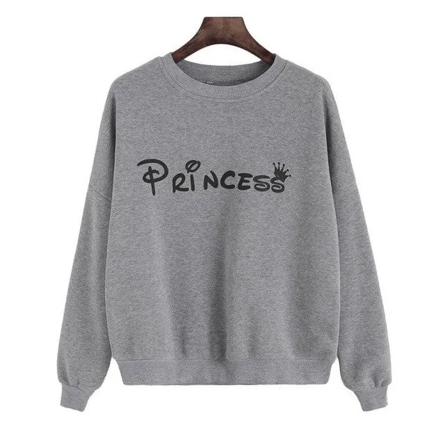 Women Sweatshirts Princess Letter Printed Long Sleeve Women'S Tracksuits Casual Loose Hoodies Polerones Mujer#A11 SM6