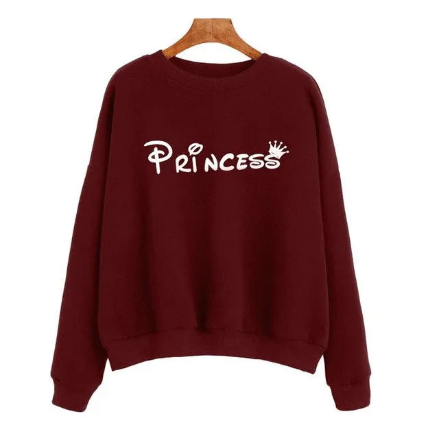 Women Sweatshirts Princess Letter Printed Long Sleeve Women'S Tracksuits Casual Loose Hoodies Polerones Mujer#A11 SM6