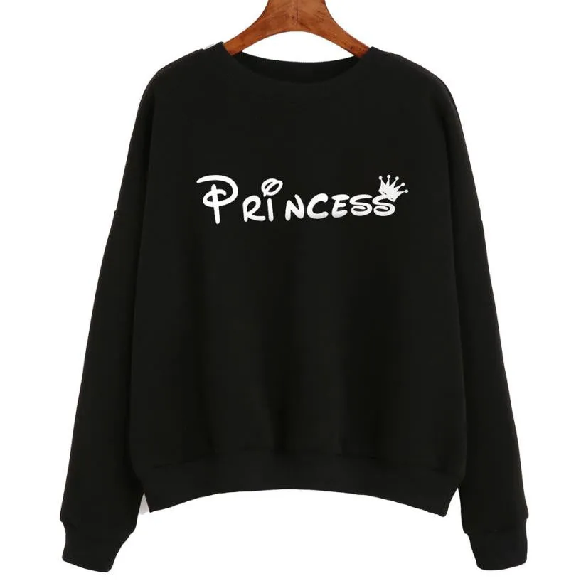 Women Sweatshirts Princess Letter Printed Long Sleeve Women'S Tracksuits Casual Loose Hoodies Polerones Mujer#A11 SM6