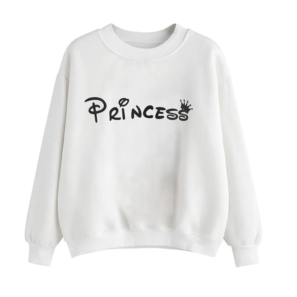 Women Sweatshirts Princess Letter Printed Long Sleeve Women'S Tracksuits Casual Loose Hoodies Polerones Mujer#A11 SM6