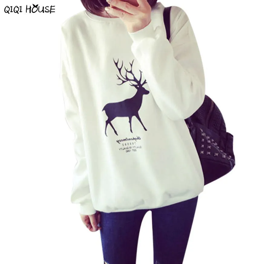 Women Tracksuit Christmas Elk Printing Loose Pullovers Warm Autumn Winter Basic Outwear Sweatshirts Sueter Feminino#C112 SM6