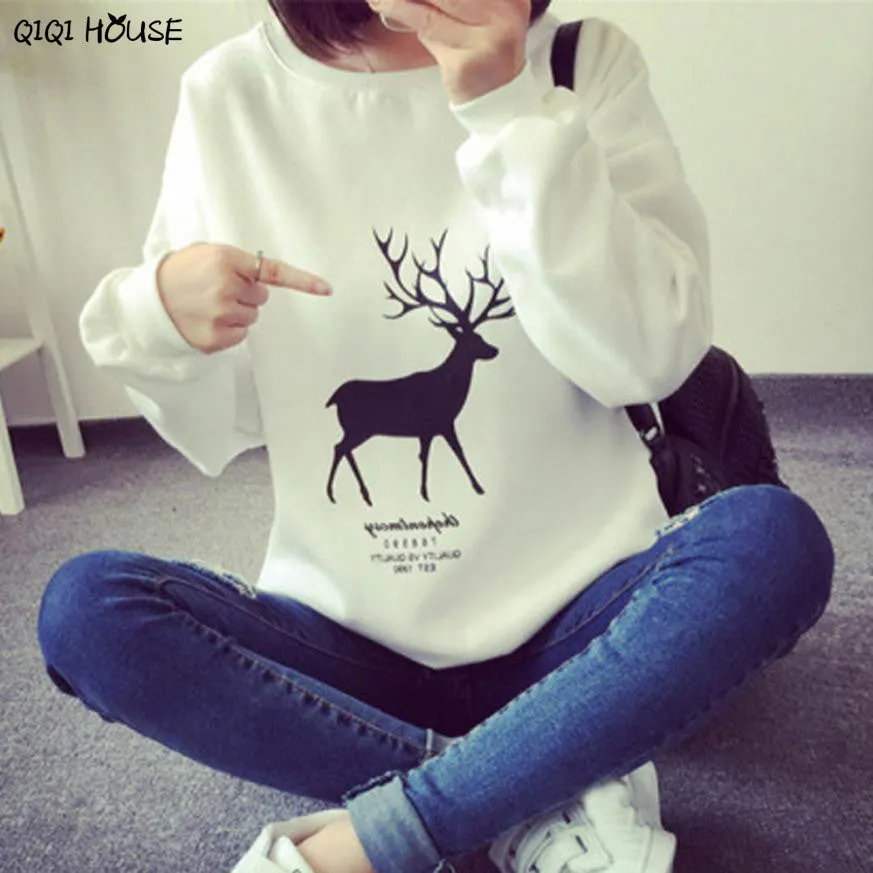 Women Tracksuit Christmas Elk Printing Loose Pullovers Warm Autumn Winter Basic Outwear Sweatshirts Sueter Feminino#C112 SM6